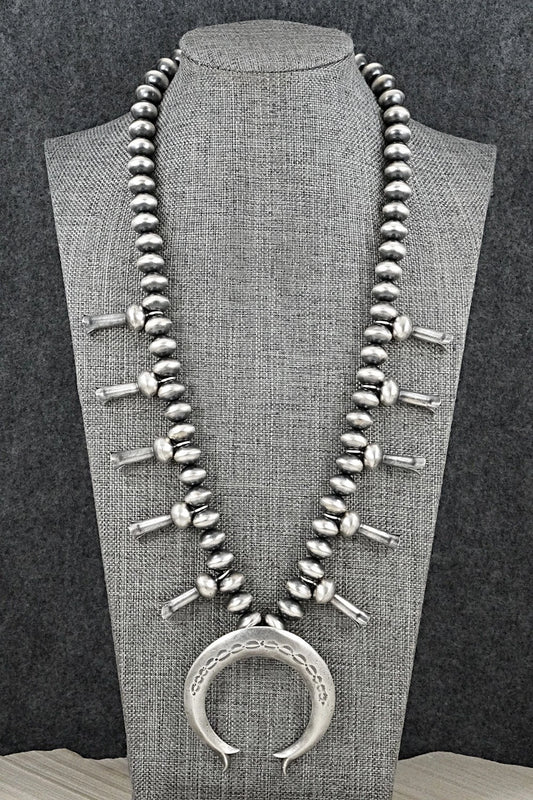 Sterling Silver Navajo Pearl Squash Blossom Necklace - Presley Haley
