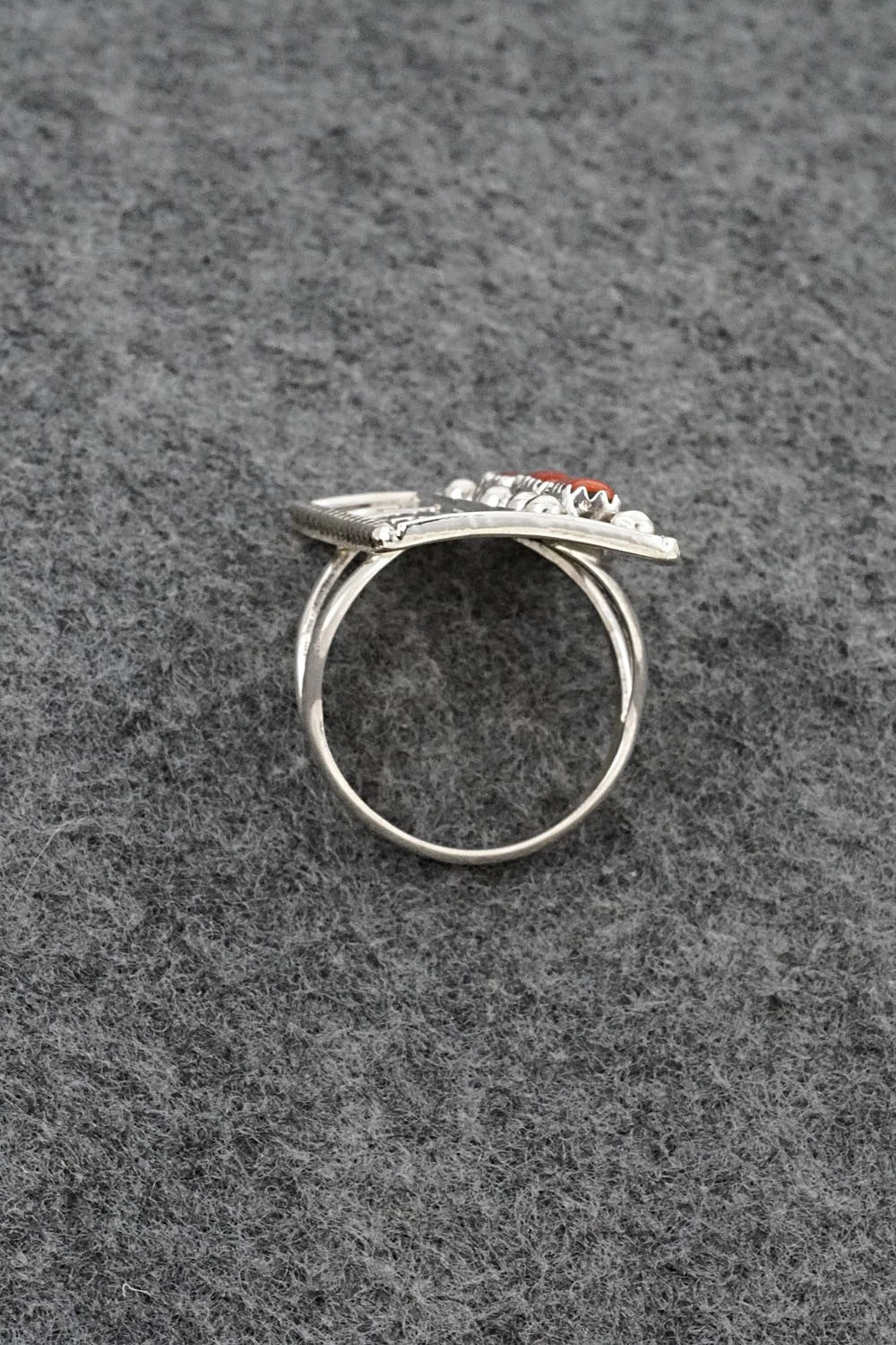 Coral & Sterling Silver Ring - Ronnie Spencer - Size 9.5