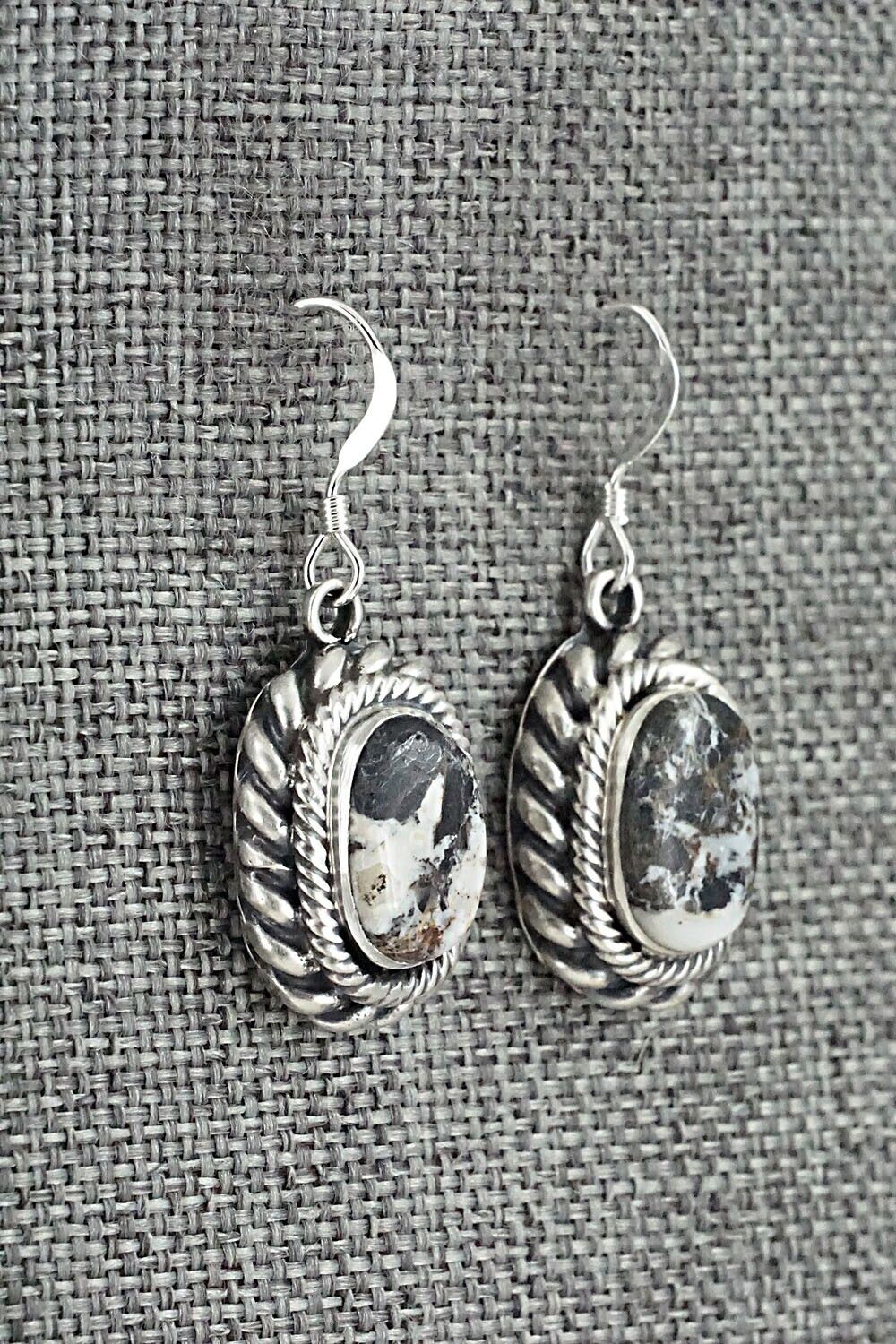 White Buffalo & Sterling Silver Earrings - Kenny Lonjose