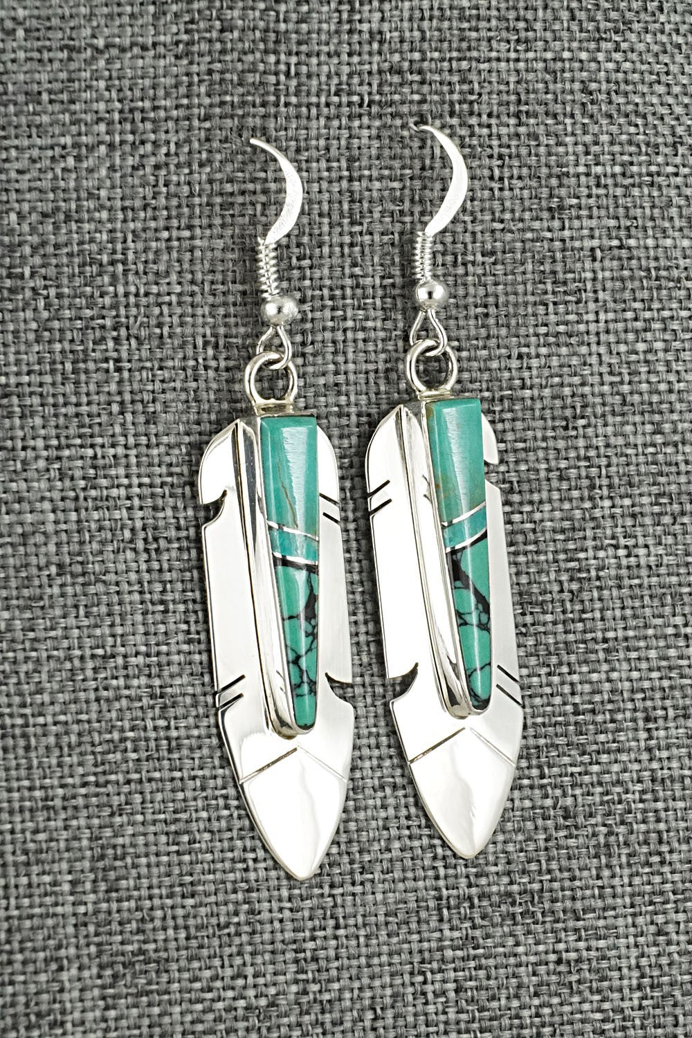 Turquoise, Onyx & Sterling Silver Earrings - Marilyn Yazzie