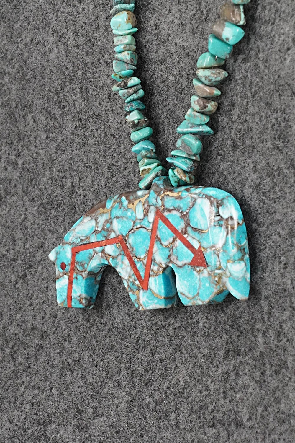 Turquoise Zuni Fetish Carving & Sterling Silver Necklace - Bernard Laiwakete