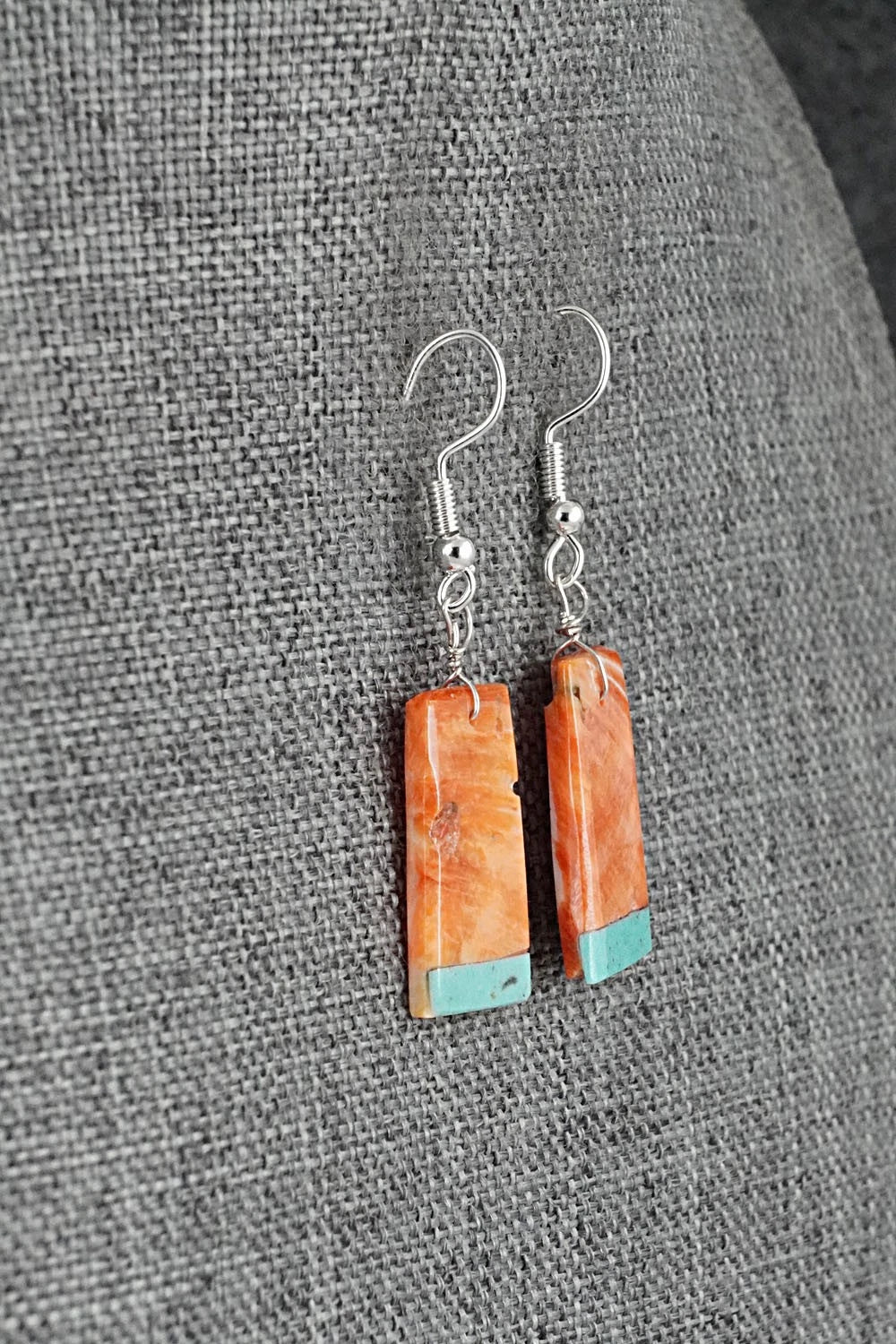 Spiny Oyster, Turquoise & Sterling Silver Earrings - Louise Pete