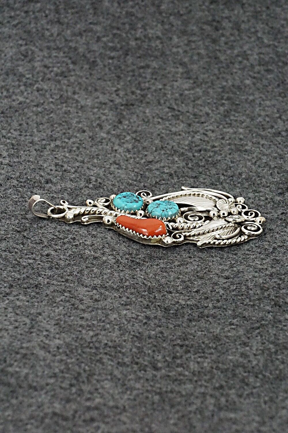 Turquoise, Coral & Sterling Silver Pendant - Martin Muskett