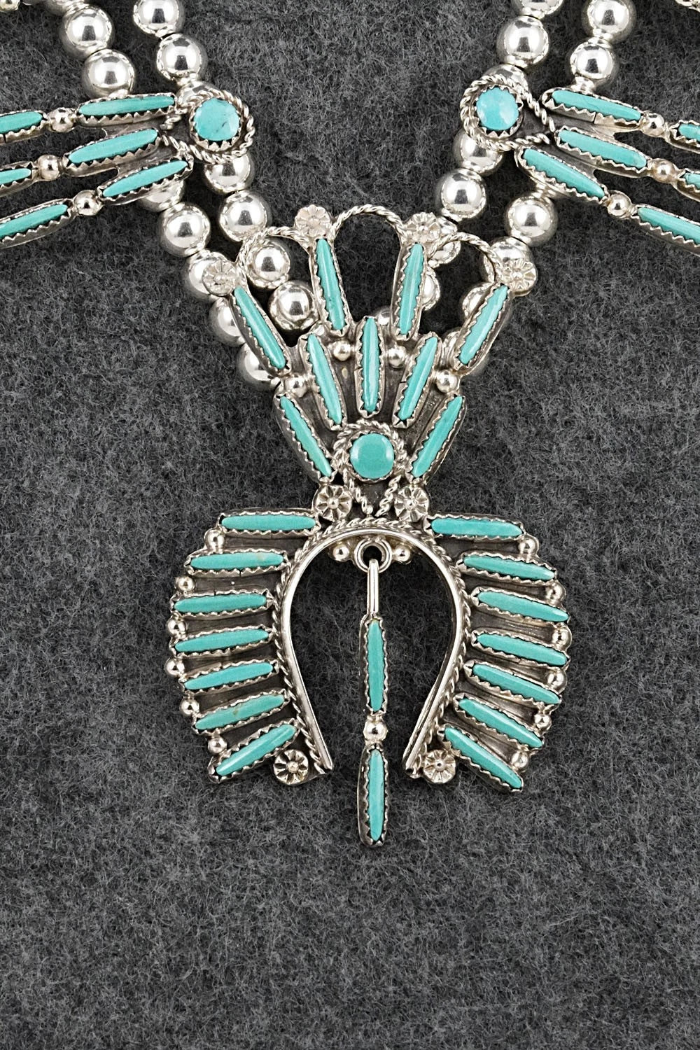 Turquoise & Sterling Silver Squash Blossom Set - Claudine Penketewa