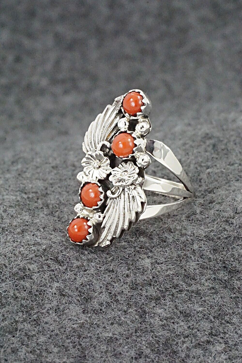 Coral & Sterling Silver Ring - Jerryson Henio - Size 6.5