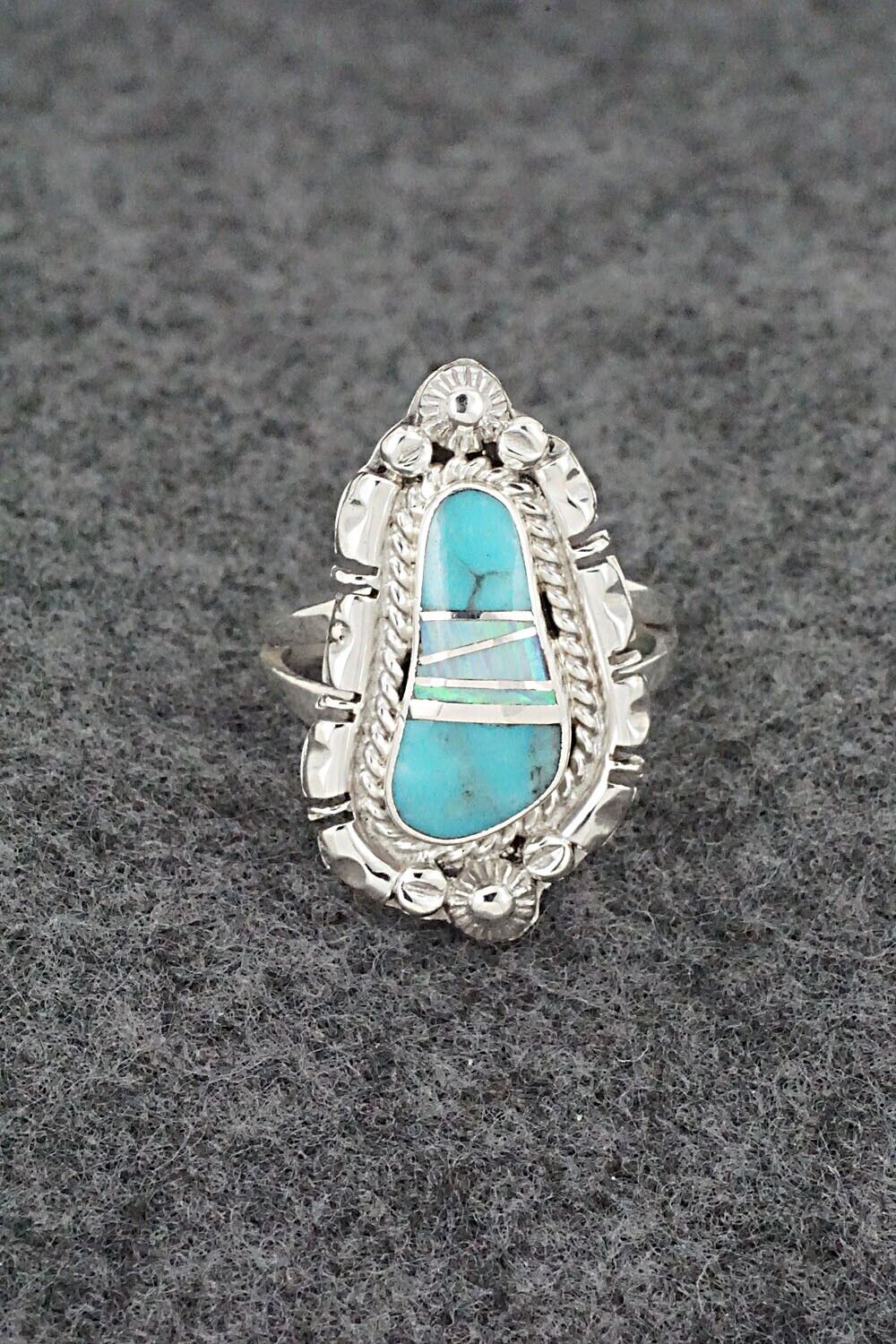 Turquoise, Opalite & Sterling Silver Ring - James Manygoats - Size 7