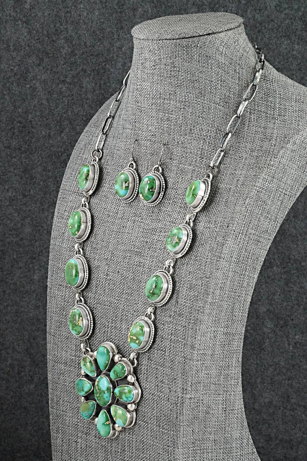 Turquoise & Sterling Silver Necklace and Earrings Set - Kathleen Livingston