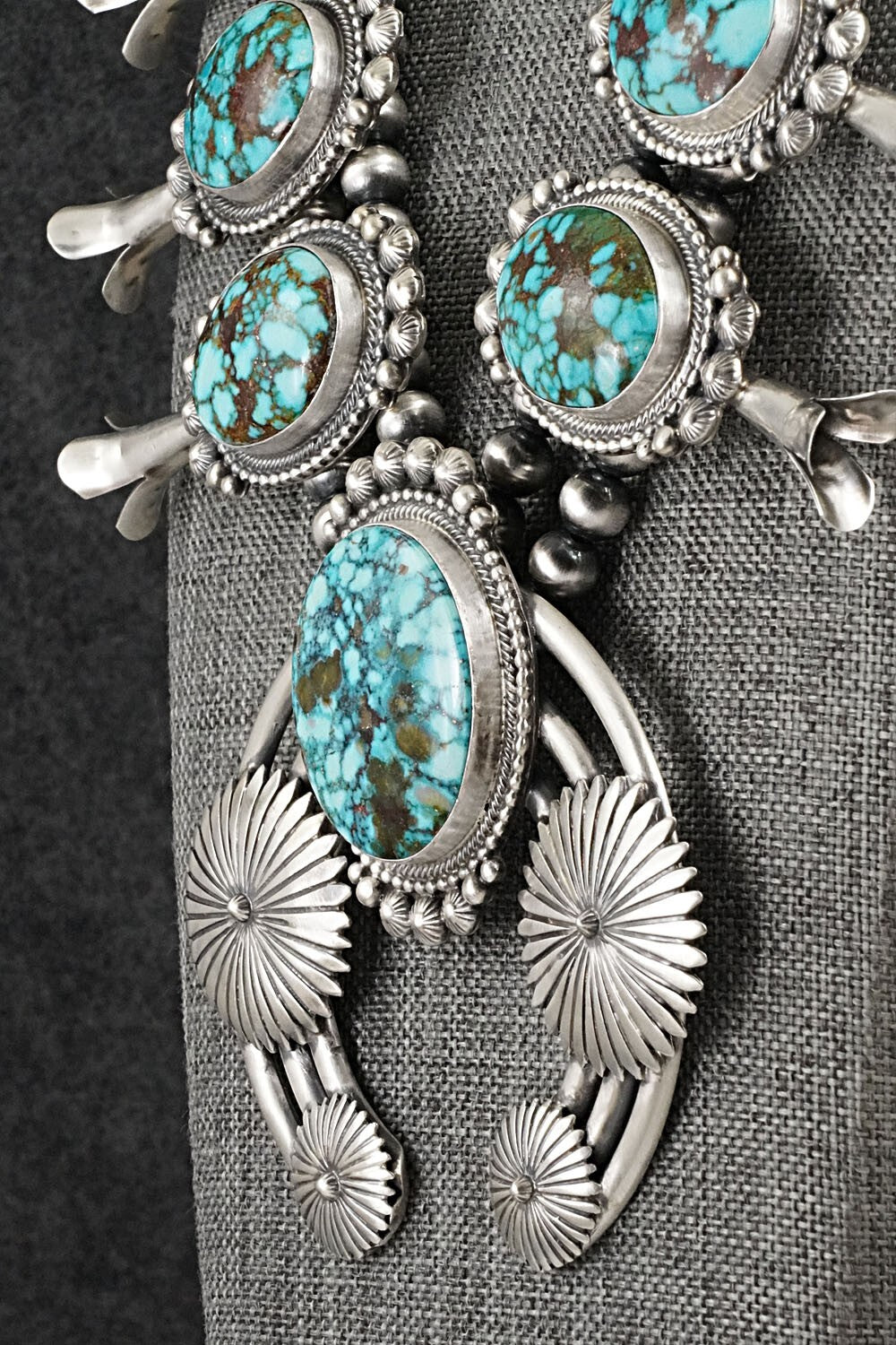Turquoise & Sterling Silver Squash Blossom Necklace - Tom Lewis