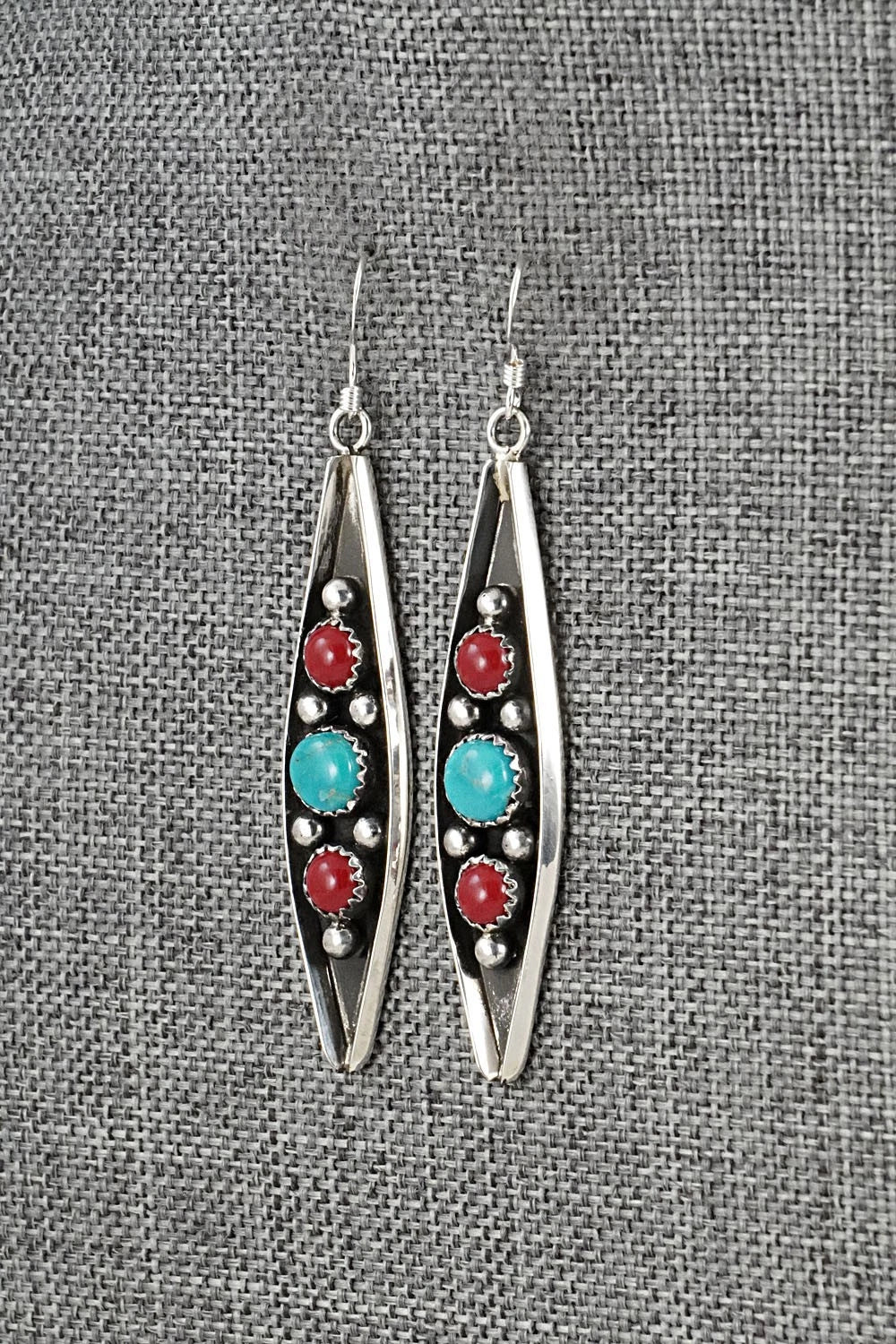 Turquoise, Coral & Sterling Silver Earrings - Paul Largo