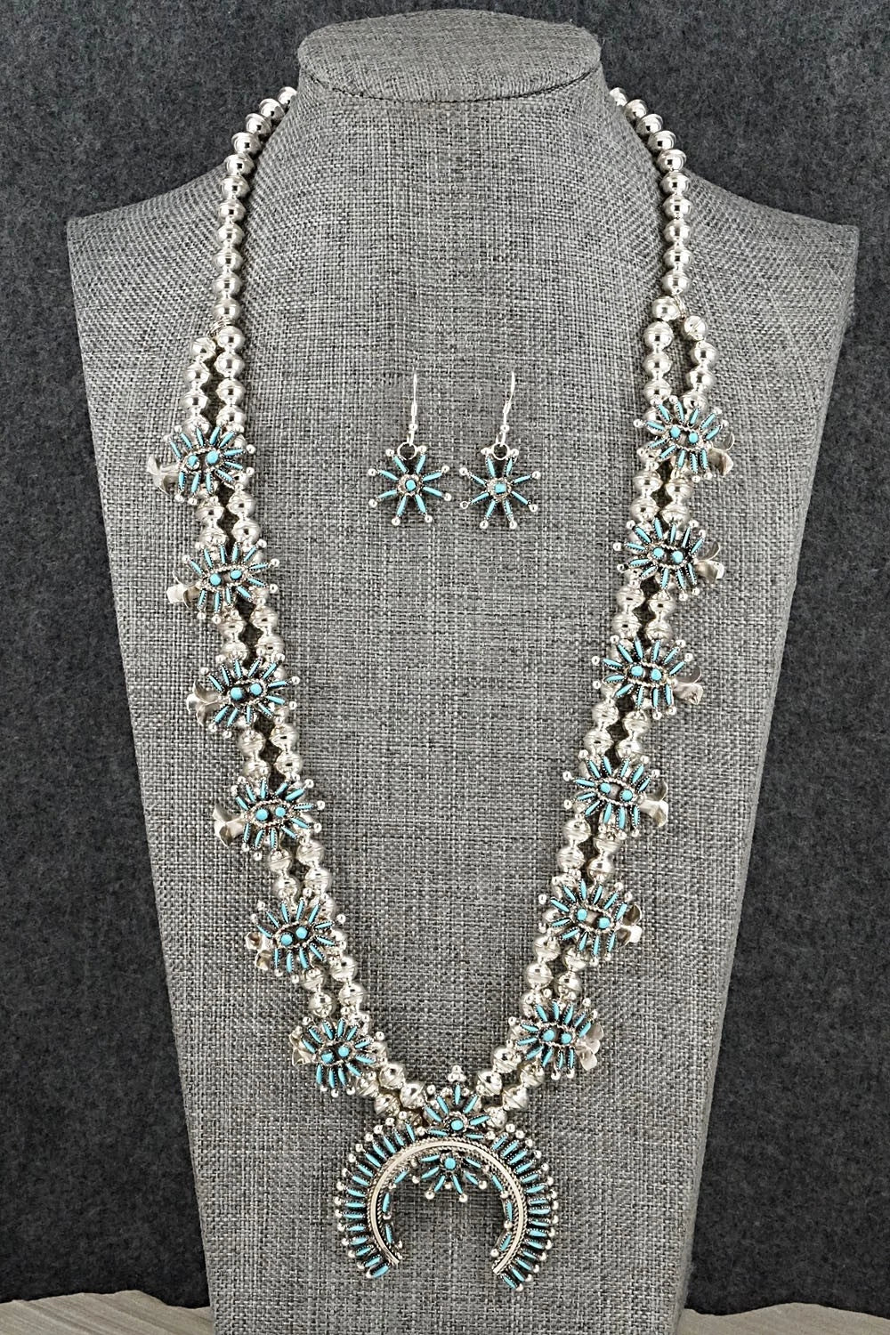 Turquoise & Sterling Silver Squash Blossom Set - Lorna Mahkee
