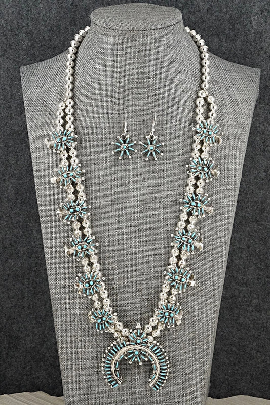 Turquoise & Sterling Silver Squash Blossom Set - Lorna Mahkee