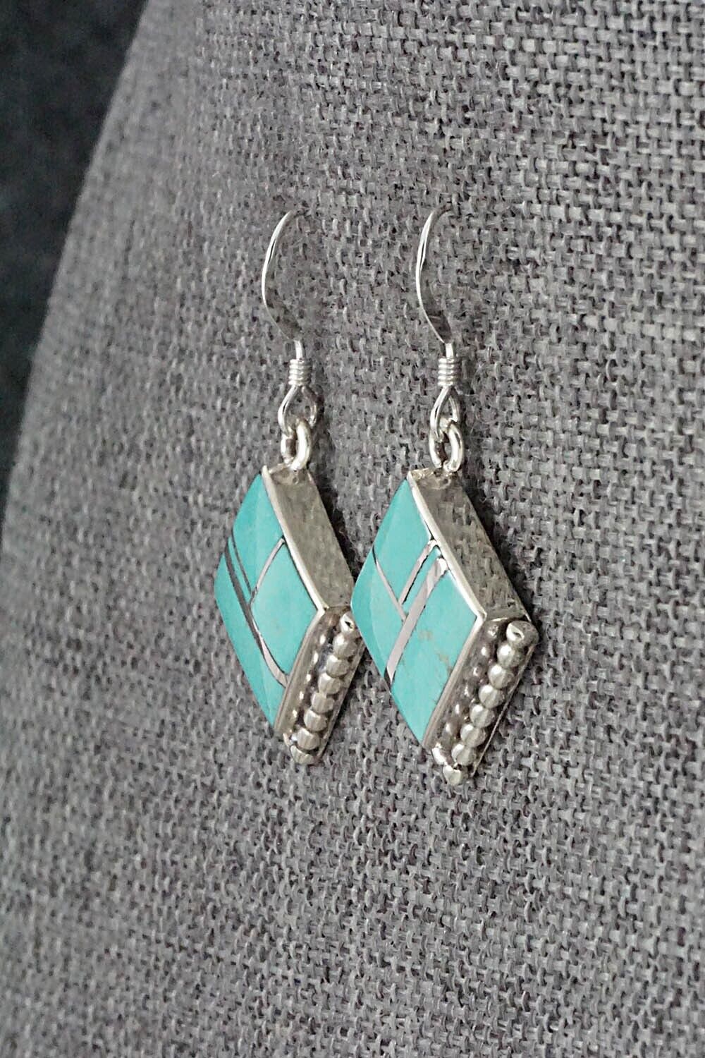Turquoise & Sterling Silver Inlay Earrings - James Manygoats