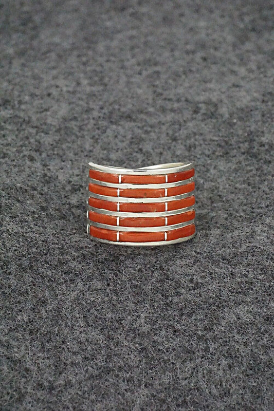 Coral & Sterling Silver Ring - Andrew Enrico - Size 8