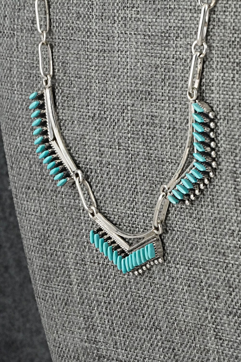 Turquoise & Sterling Silver Necklace and Earrings Set - Mildred Ukestine