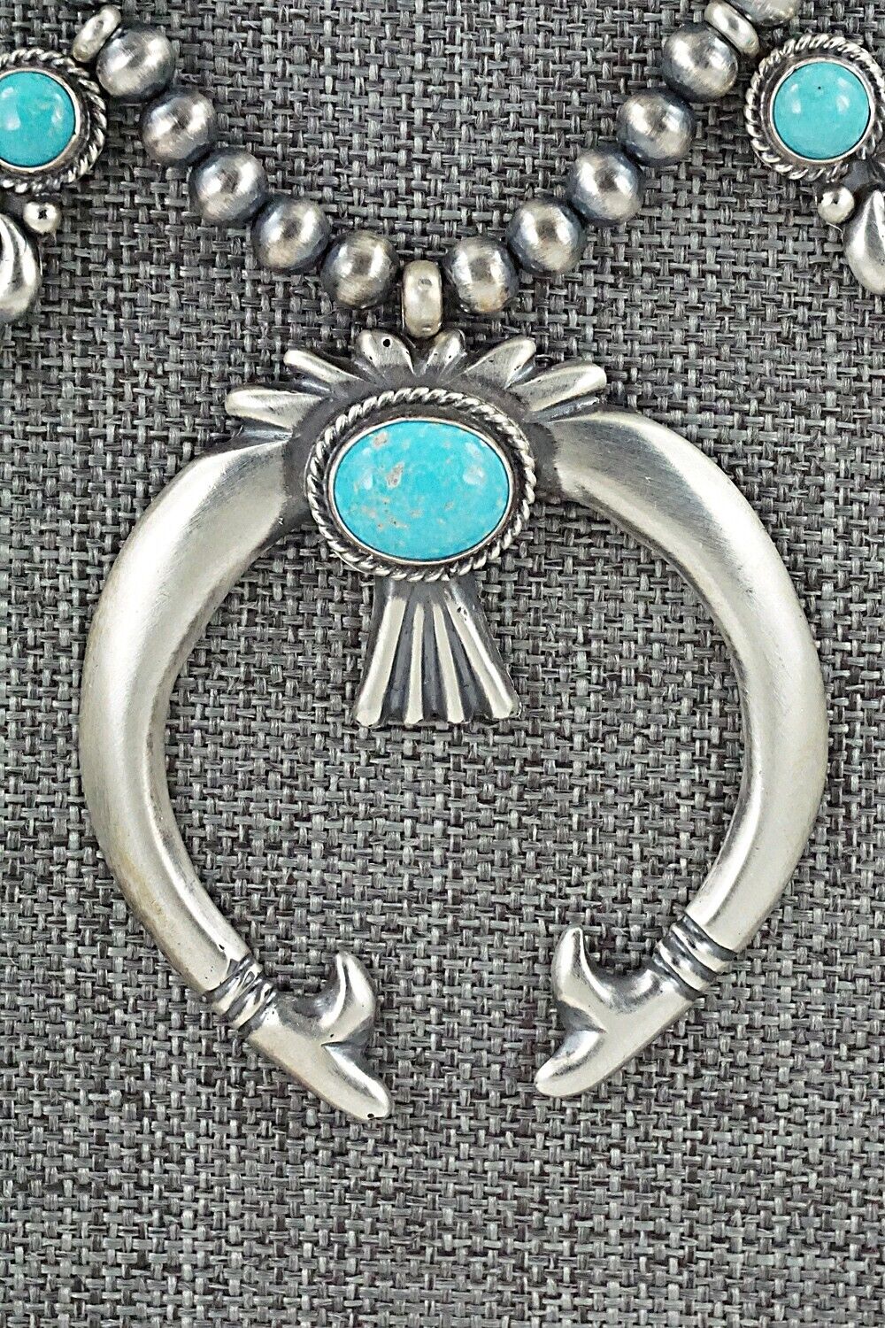 Turquoise & Sterling Silver Squash Blossom Necklace - Bobby Platero