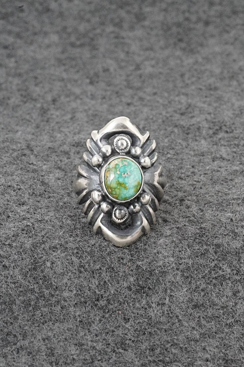 Turquoise & Sterling Silver Ring - Harrison Bitsue - Size 8.5
