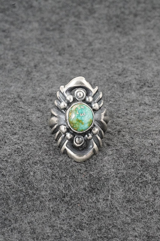 Turquoise & Sterling Silver Ring - Harrison Bitsue - Size 8.5