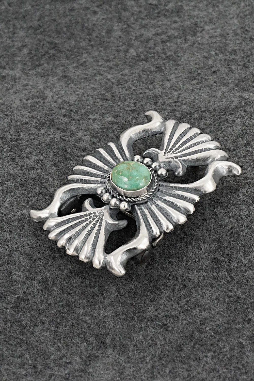 Turquoise & Sterling Silver Belt Buckle - Harrison Bitsue