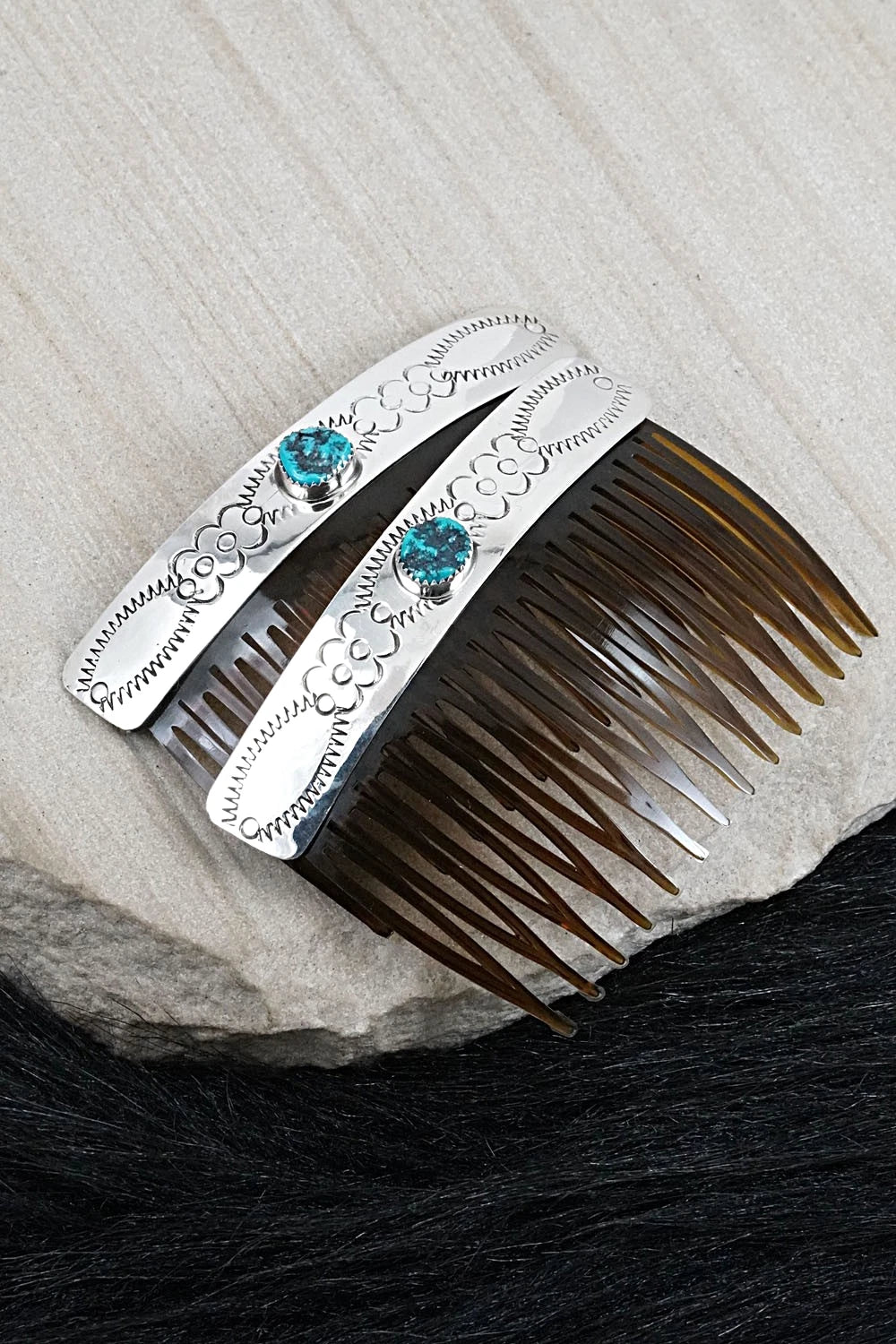 Turquoise & Sterling Silver Hair Combs - Jolene Begay