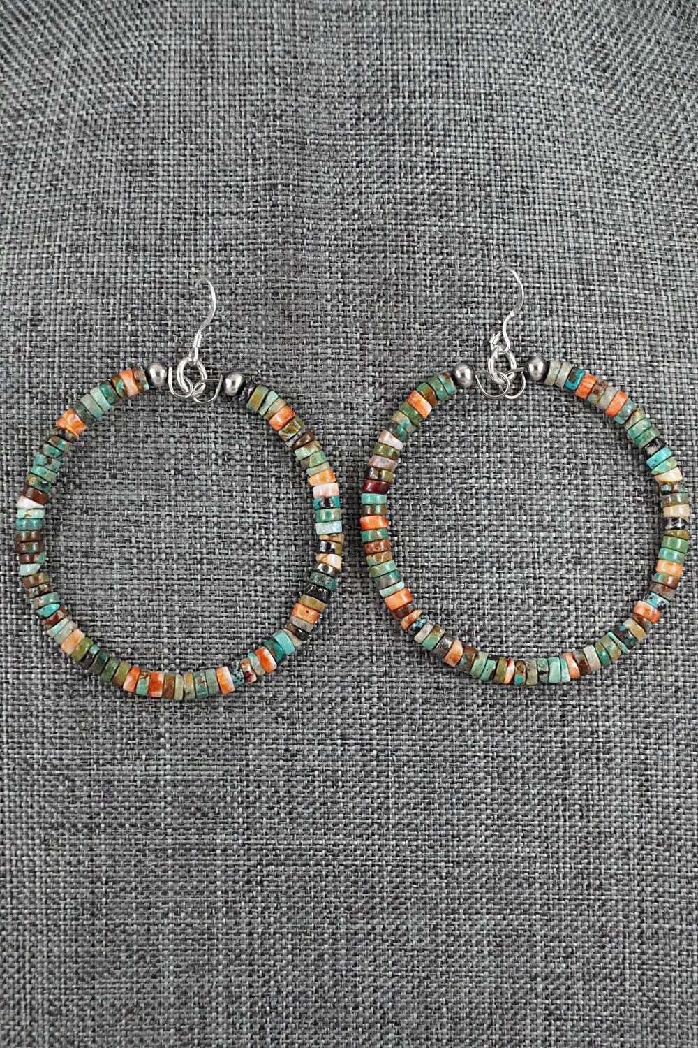 Turquoise, Spiny Oyster & Sterling Silver Earrings - Doreen Jake