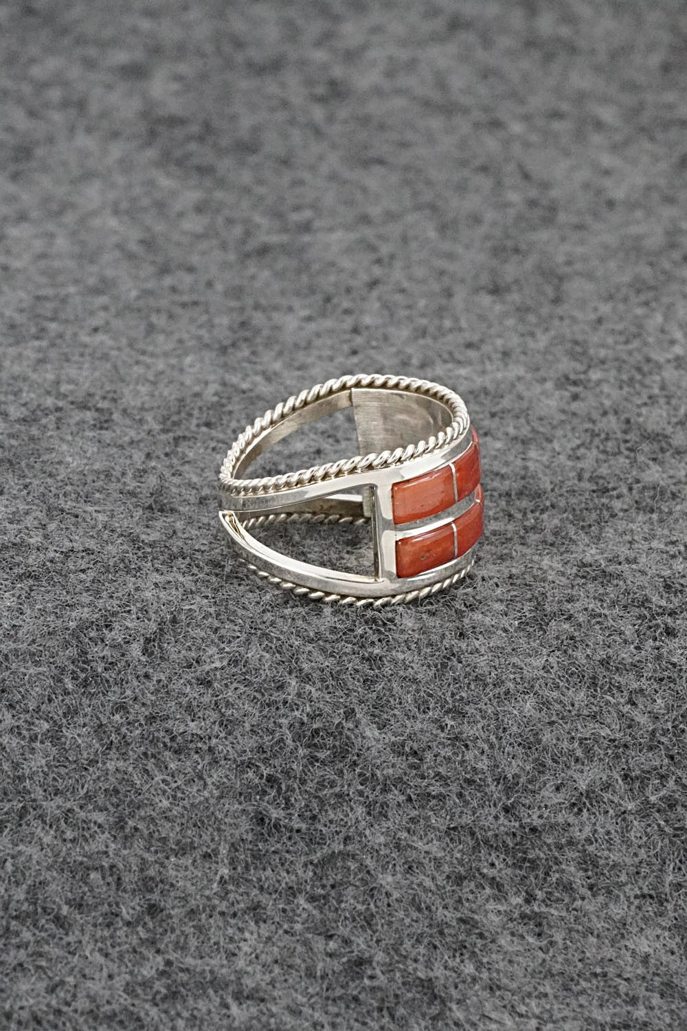 Coral and Sterling Silver Ring - Bruce Johnson - Size 6.75