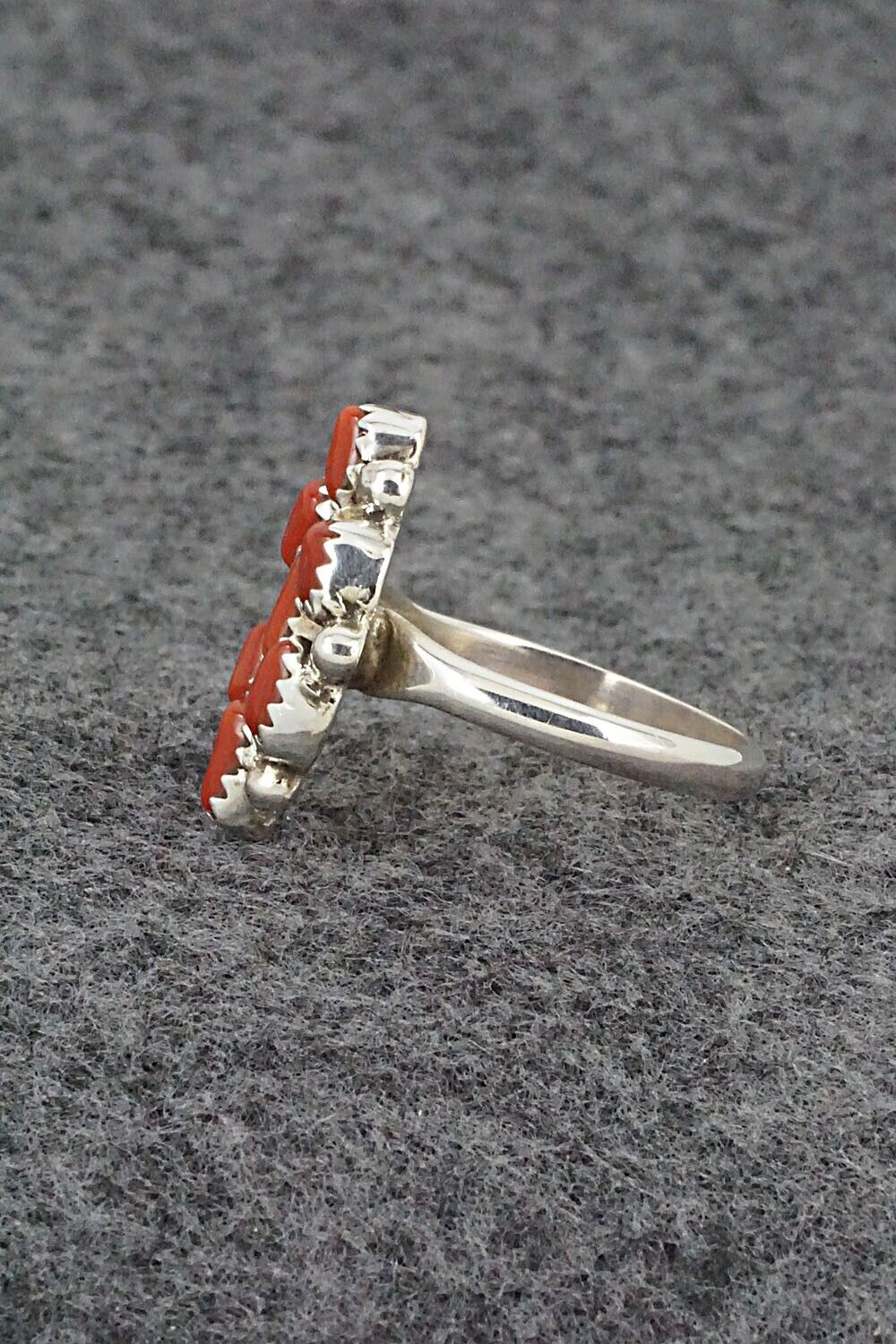 Coral & Sterling Silver Ring - Priscilla Reeder - Size 8.25
