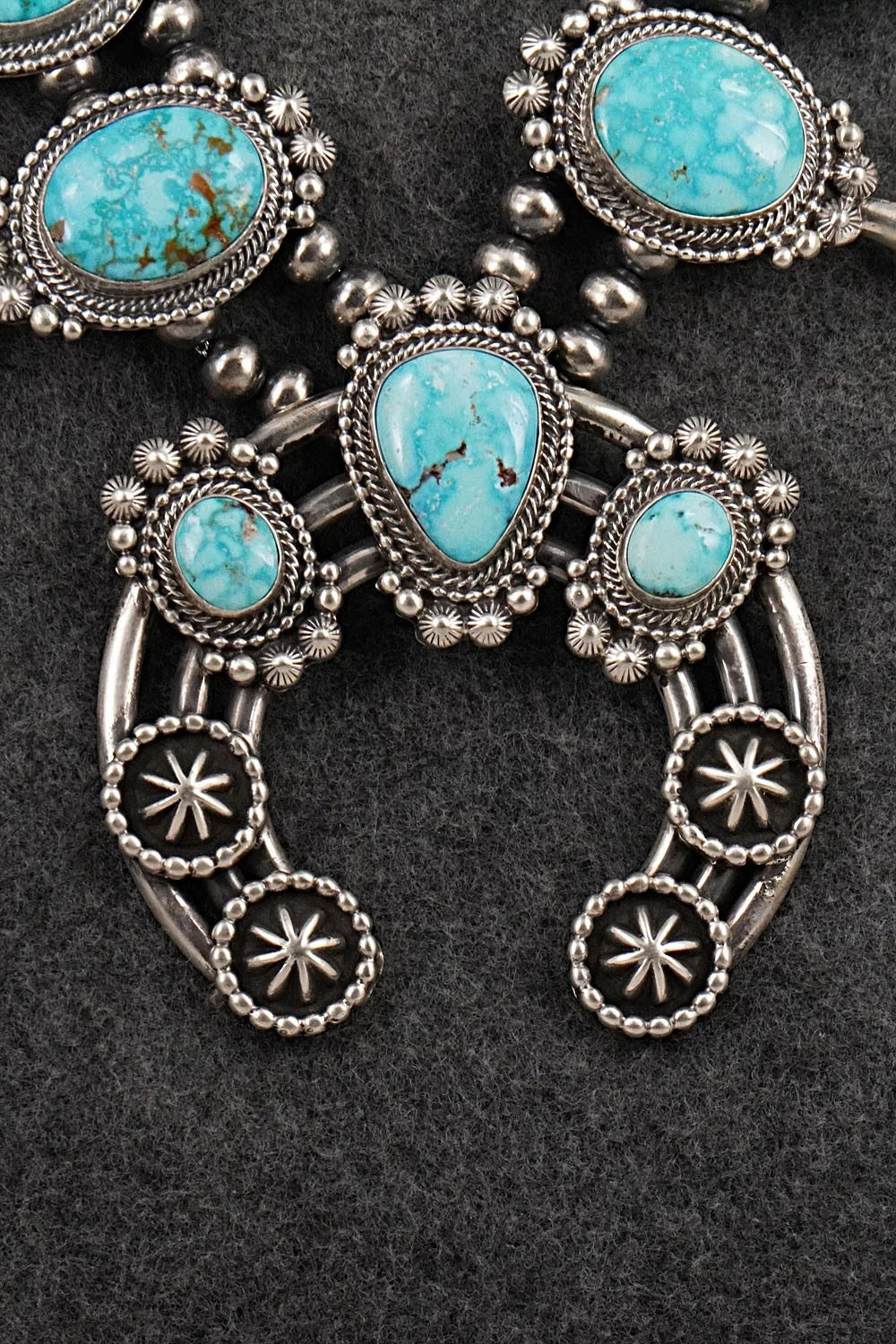 Turquoise & Sterling Silver Squash Blossom Set - Tom Lewis