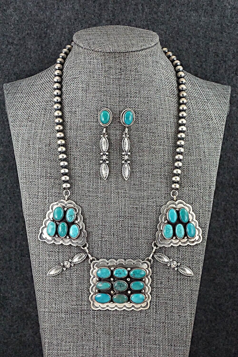 Turquoise & Sterling Silver Necklace and Earrings Set - Derrick Gordon