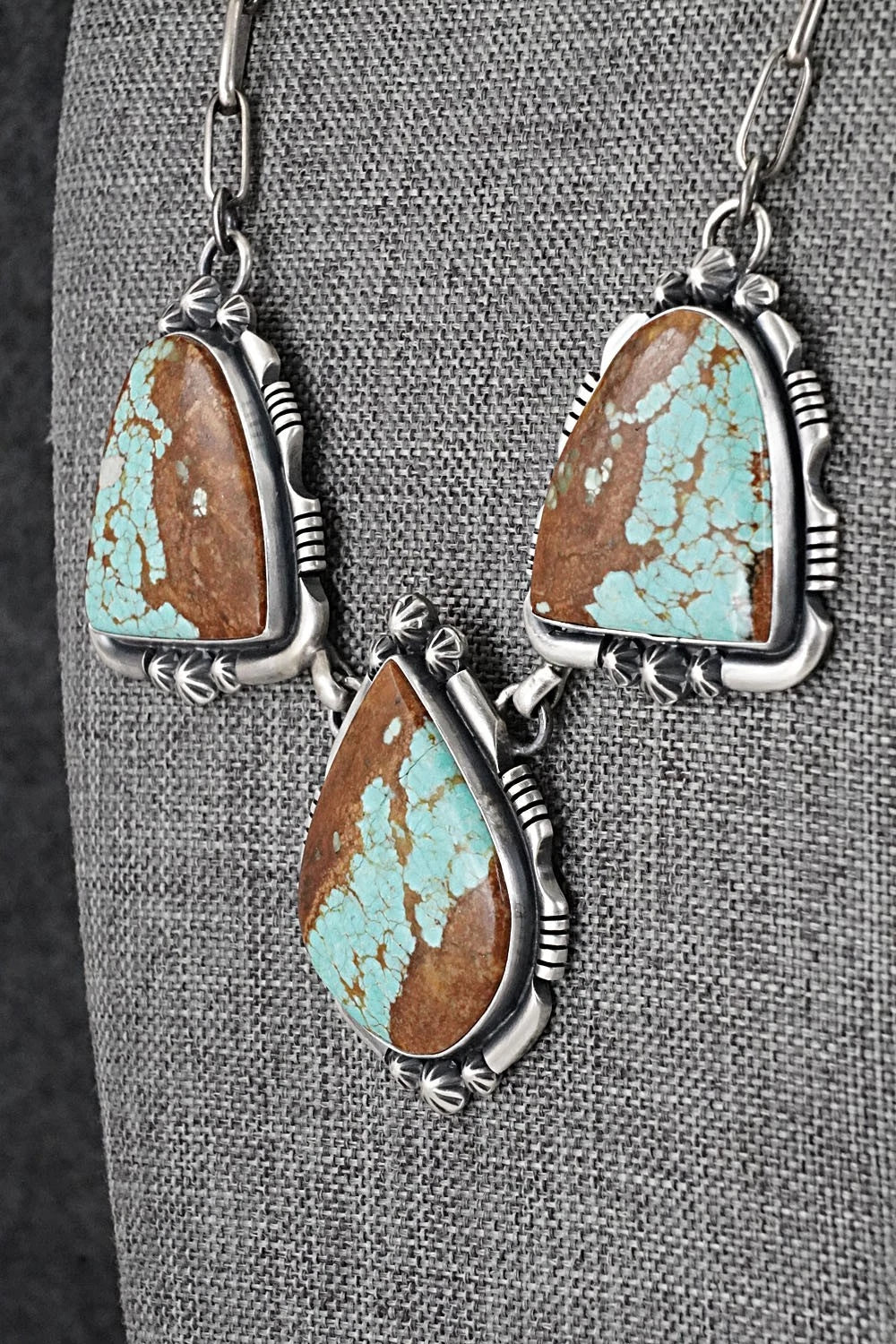 Turquoise & Sterling Silver Necklace and Earrings Set - Paul Livingston