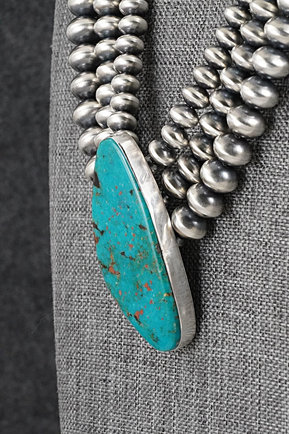 Turquoise & Sterling Silver Navajo Pearl Necklace - Gruber & Halwood