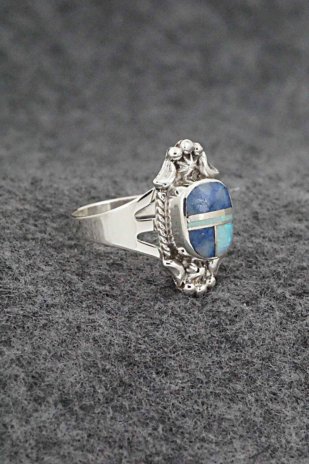 Turquoise, Opalite & Sterling Silver Inlay Ring - James Manygoats - Size 7.75