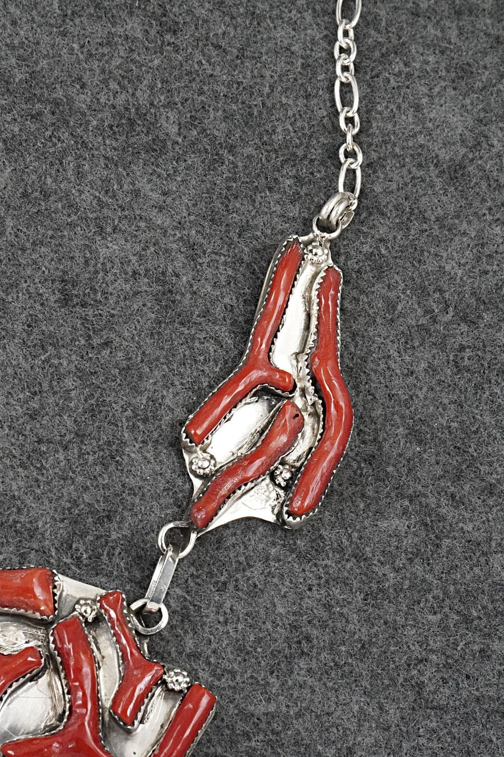Coral & Sterling Silver Necklace and Earrings Set - Tsabetsaye