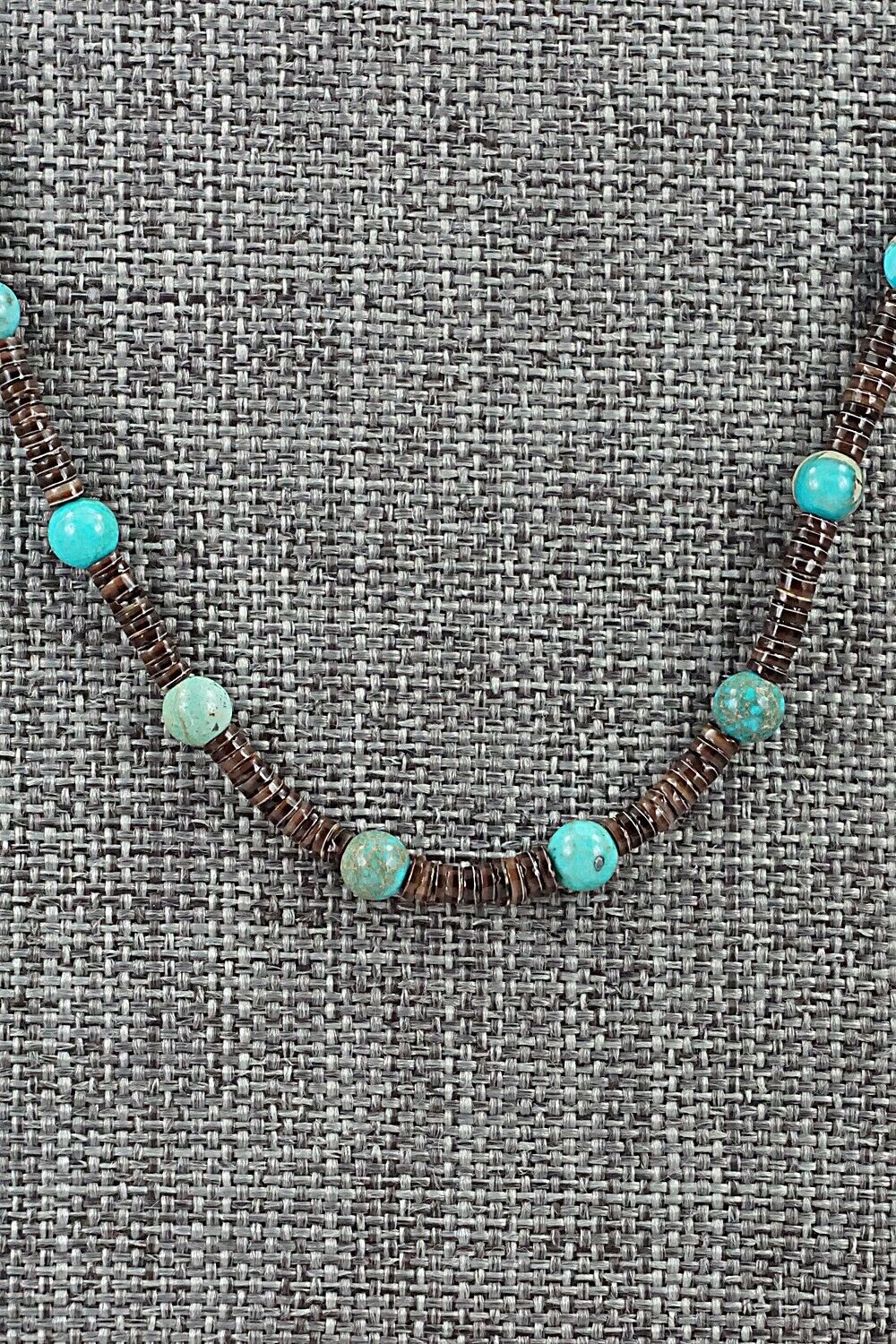 Turquoise, Shell & Sterling Silver Necklace 24" - Ramona Bird