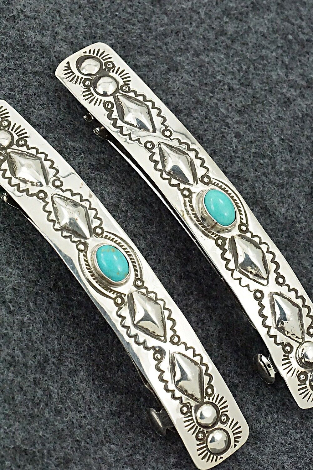 Turquoise & Sterling Silver Hair Barrettes - Jennie Blackgoat