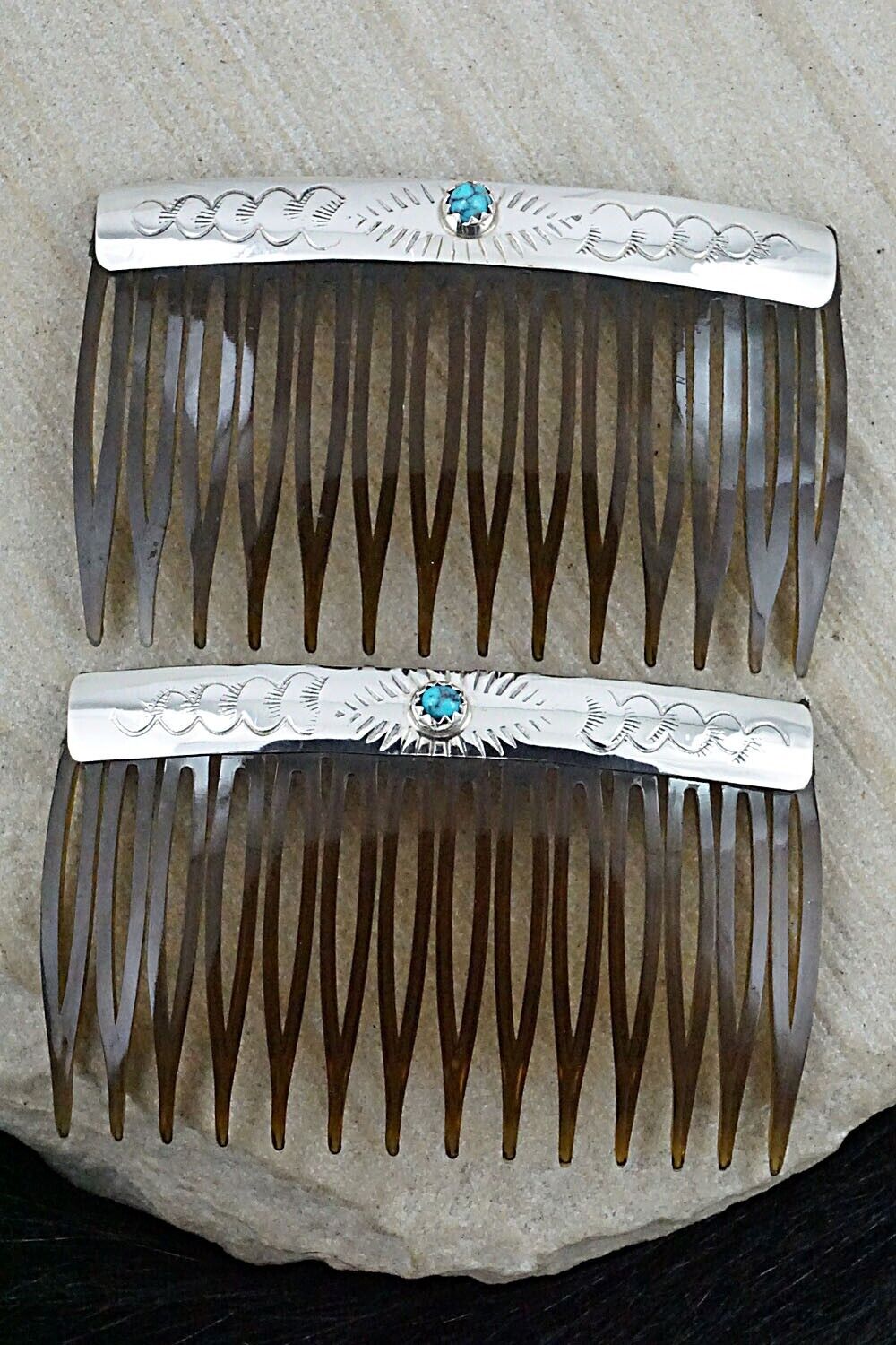Turquoise & Sterling Silver Hair Combs - Randall Dalgai