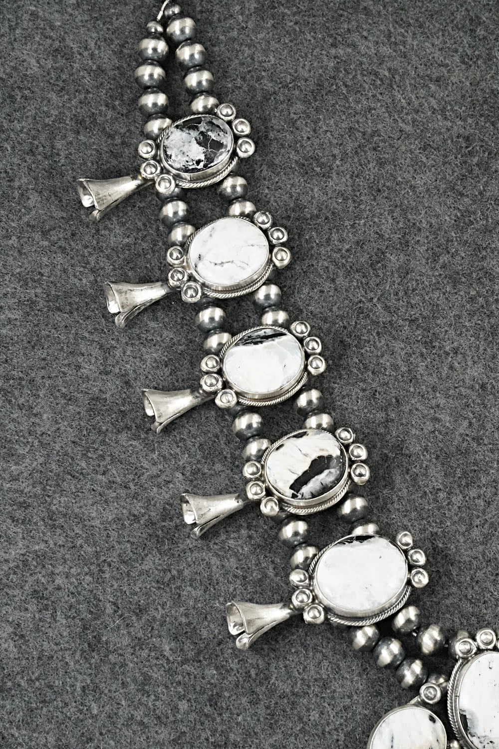 White Buffalo & Sterling Silver Squash Blossom Set - Darrin Livingston