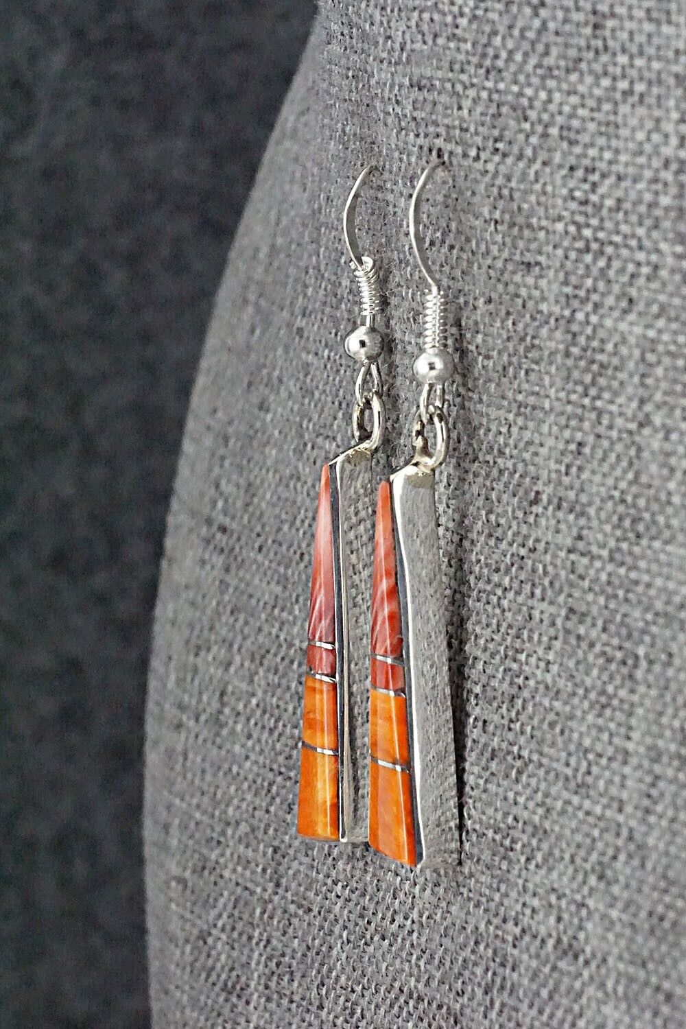 Spiny Oyster & Sterling Silver Inlay Earrings - Marilyn Yazzie