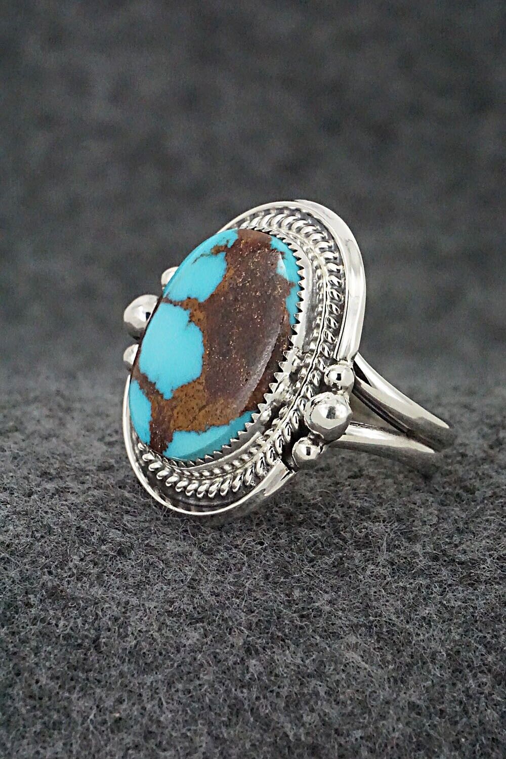 Turquoise & Sterling Silver Ring - Leslie Nez - Size 10.5
