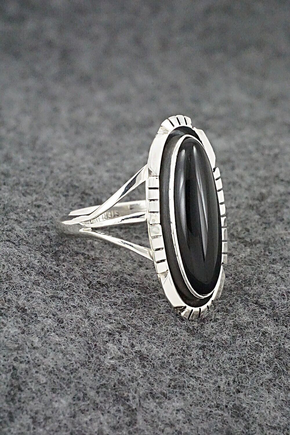 Onyx & Sterling Silver Ring - Amos Begay - Size 9.5