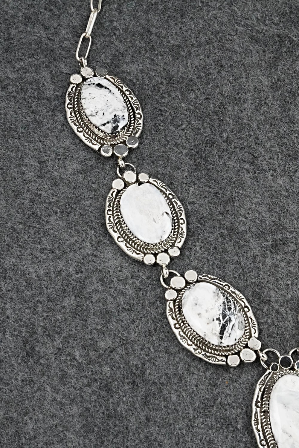 White Buffalo & Sterling Silver Necklace and Earrings Set - Phil Nez