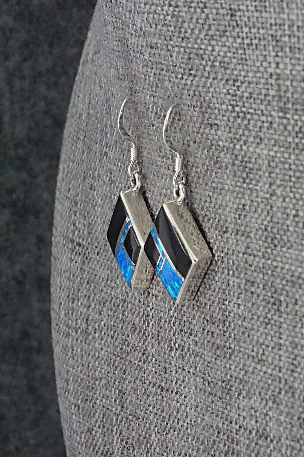 Onyx, Opalite & Sterling Silver Inlay Earrings - James Manygoats