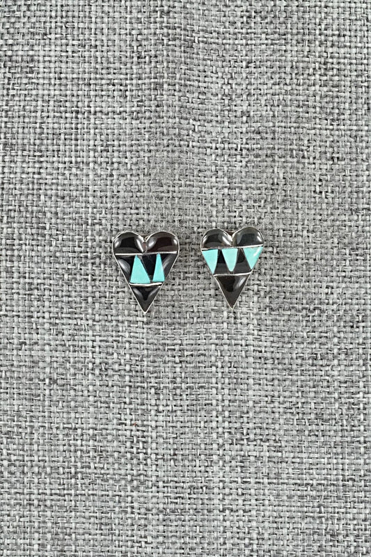 Turquoise, Onyx & Sterling Silver Earrings - Carol Vacit