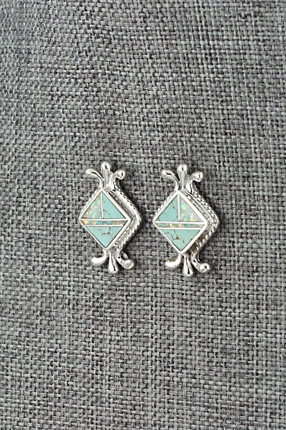 Turquoise, Opalite & Sterling Silver Inlay Earrings - James Manygoats