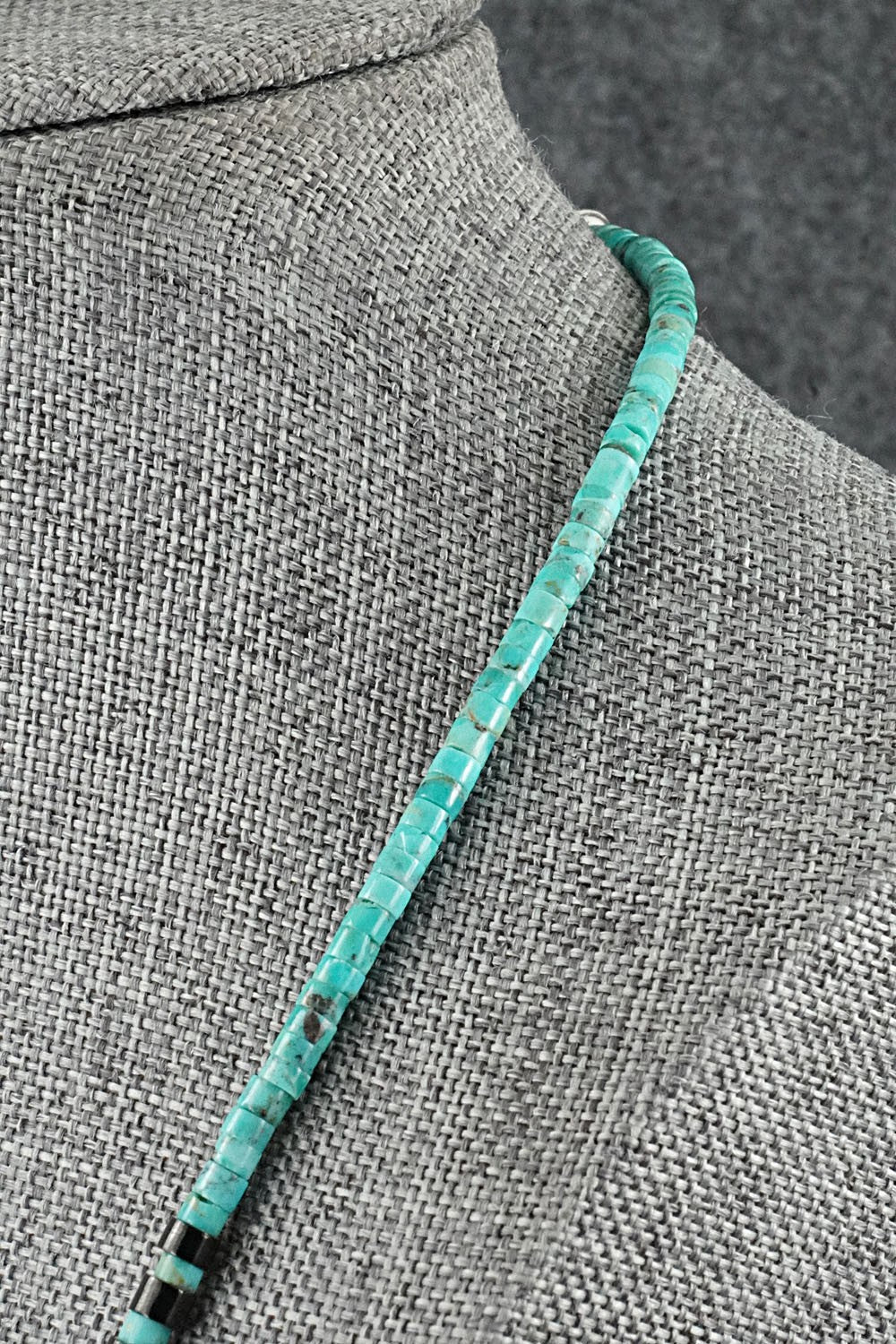 Turquoise, Onyx & Sterling Silver Necklace 19" - Helen Tsosie