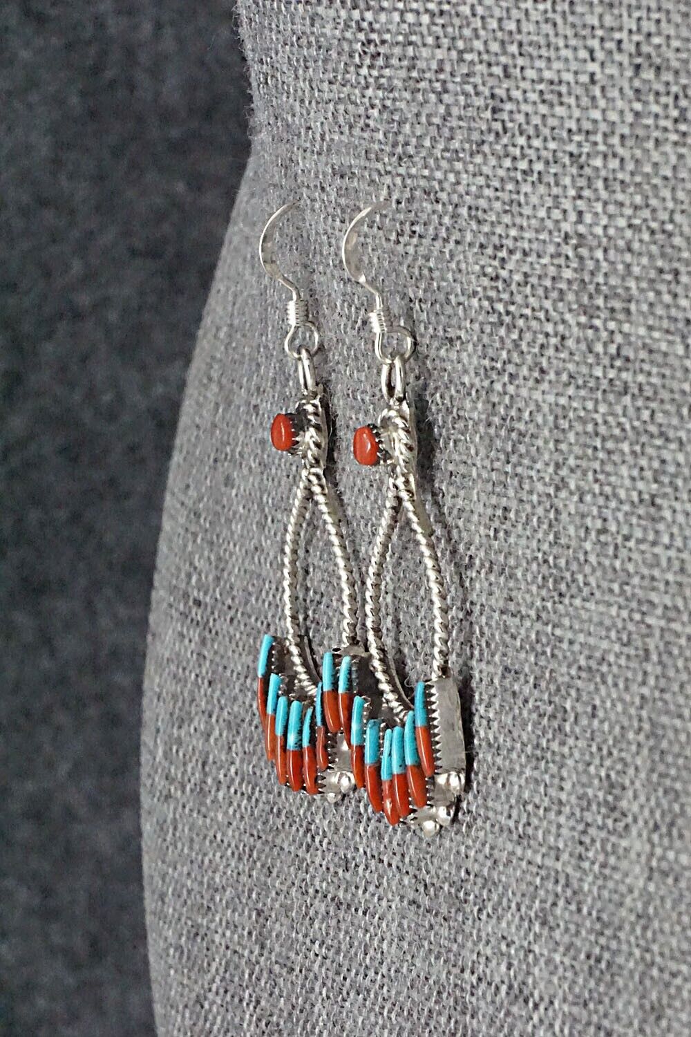 Turquoise, Coral & Sterling Silver Earrings - Carla Laconsello