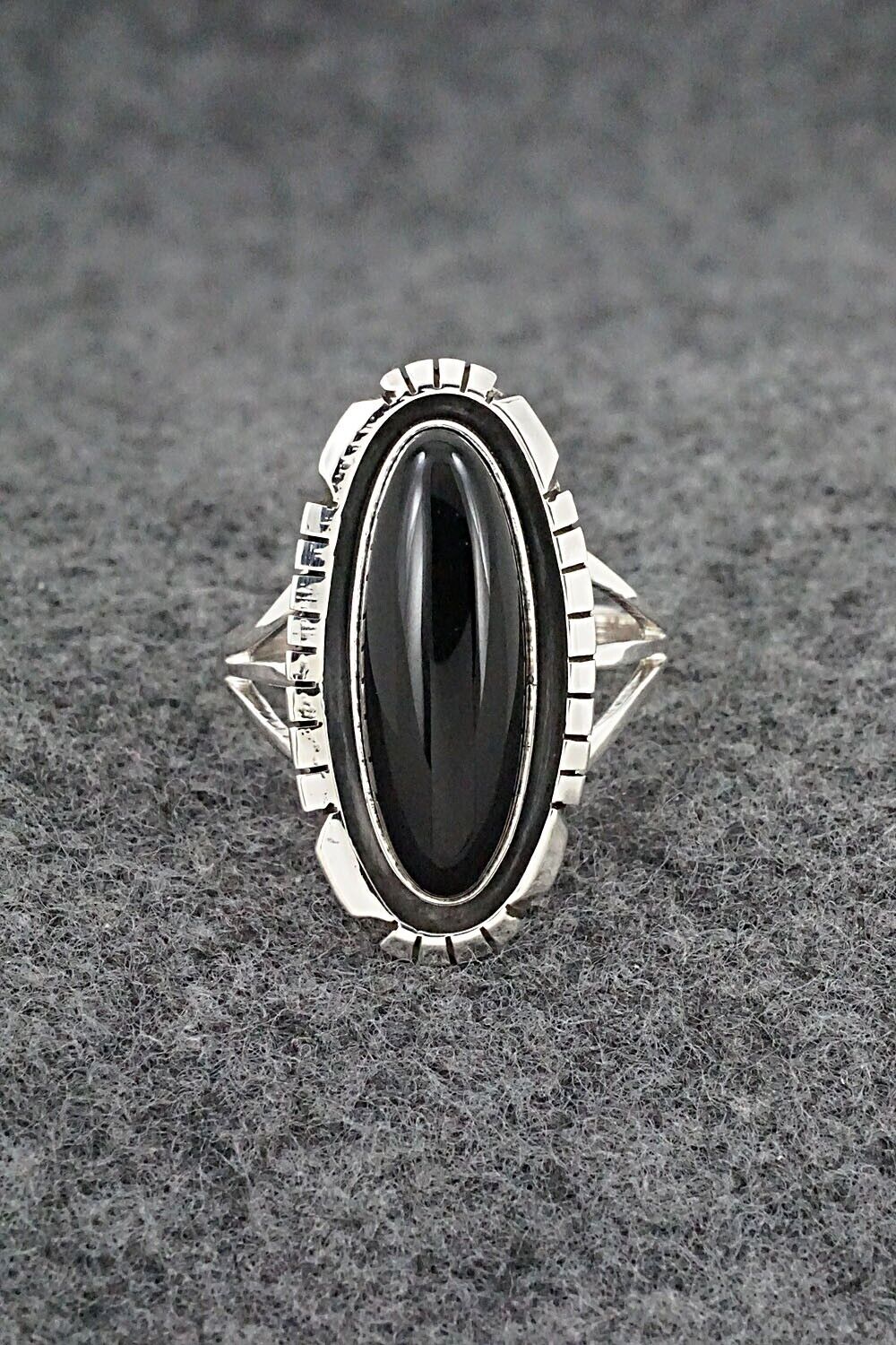 Onyx & Sterling Silver Ring - Amos Begay - Size 8.5