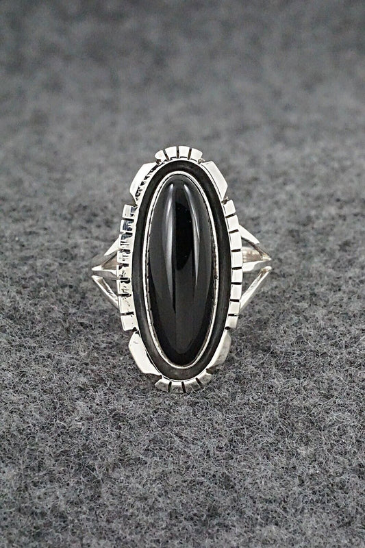 Onyx & Sterling Silver Ring - Amos Begay - Size 8.5