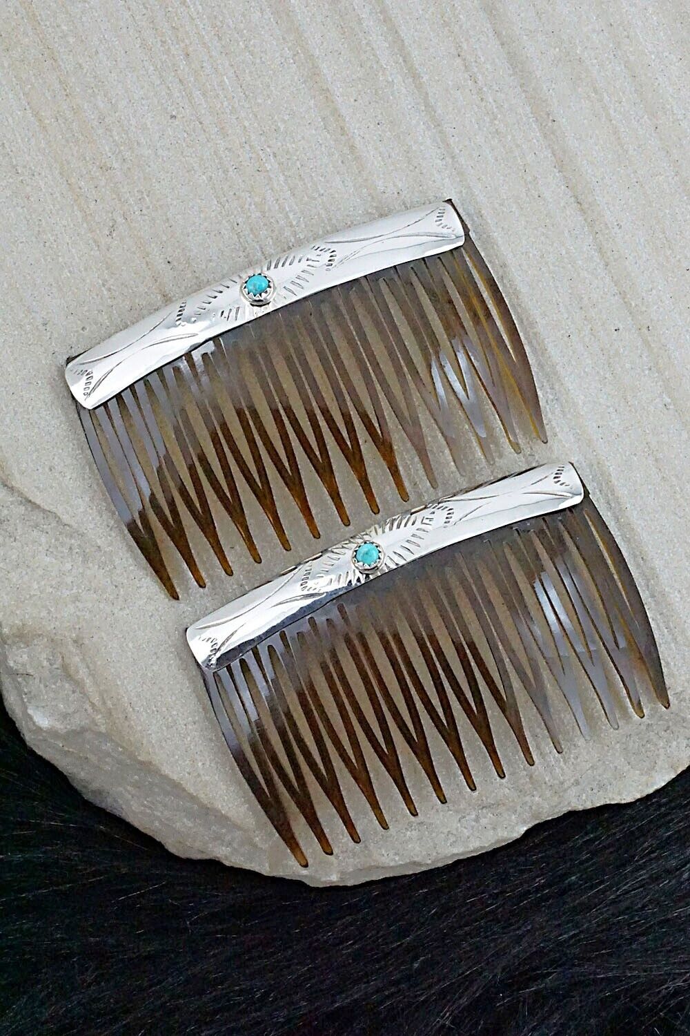 Turquoise & Sterling Silver Hair Combs - Randall Dalgai