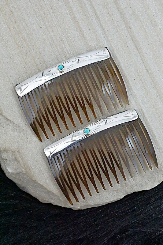 Turquoise & Sterling Silver Hair Combs - Randall Dalgai