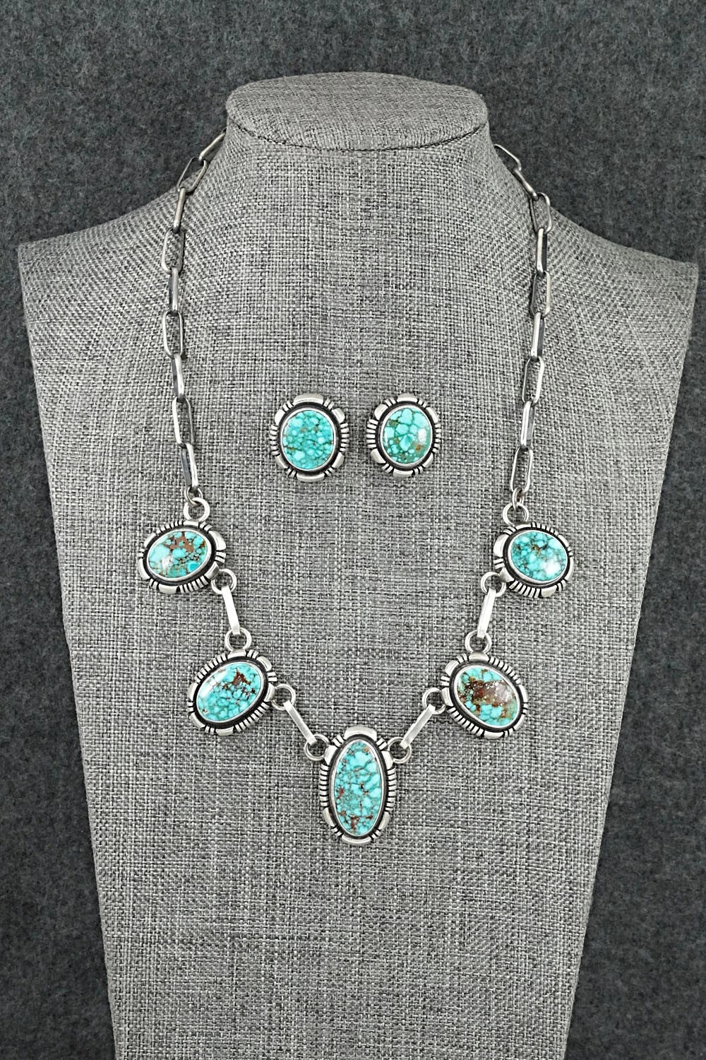 Turquoise & Sterling Silver Necklace and Earrings Set - Mark Yazzie